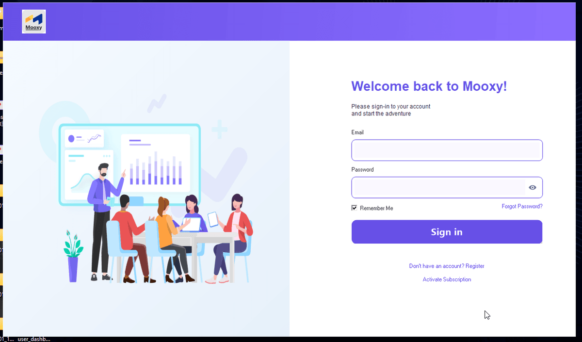 MOOXY Desktop Login Screen
